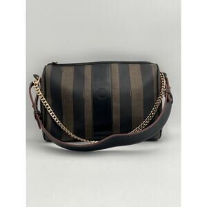 Vintage Fendi Penguin Handbag Reworked Shoulder Striped Black